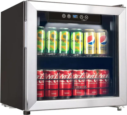 115-Can Beverage Refrigerator  Glass-Door Mini Fridge with Adjustable Shelving for Bar or Office