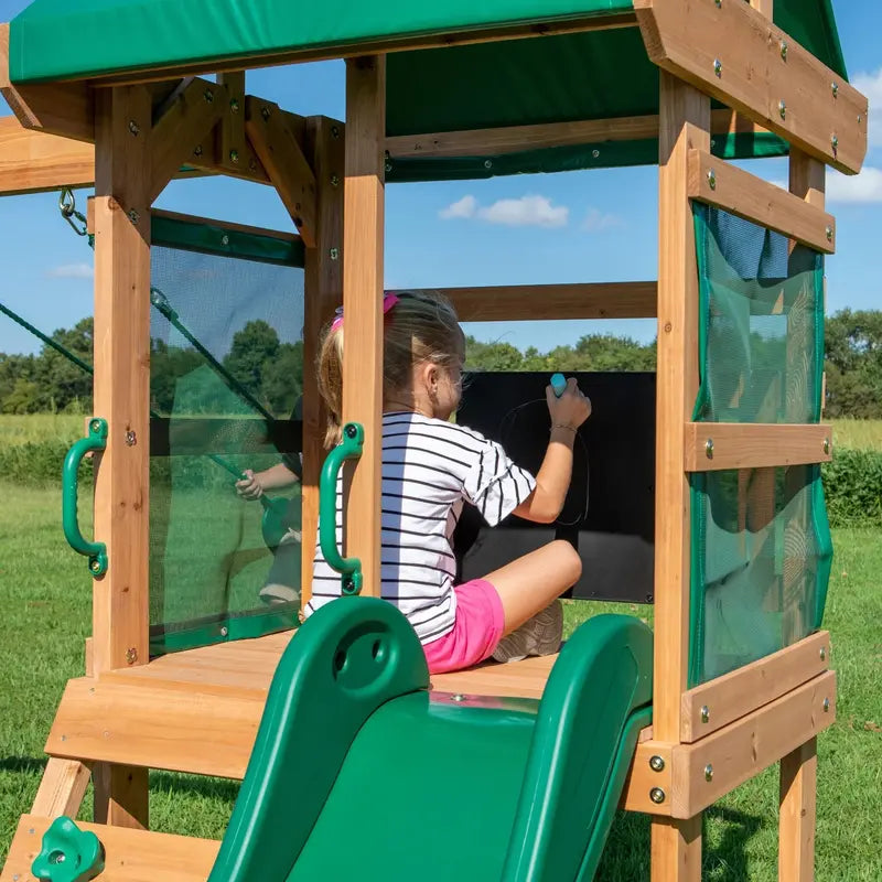 Backyard Discovery Buckley Hill Cedar Swing Set  Includes Two Belt Swings and Covered Deck