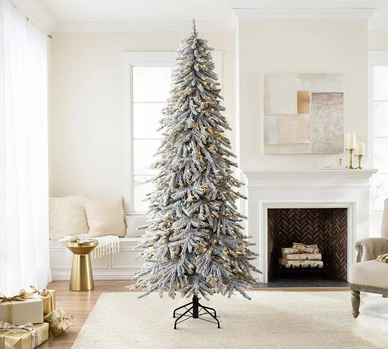 Balsam Hill Flocked Snow Pine Christmas Tree  Pre-Lit Hinged PVC/PVE Artificial Tree, 6 ft or 7.5 ft