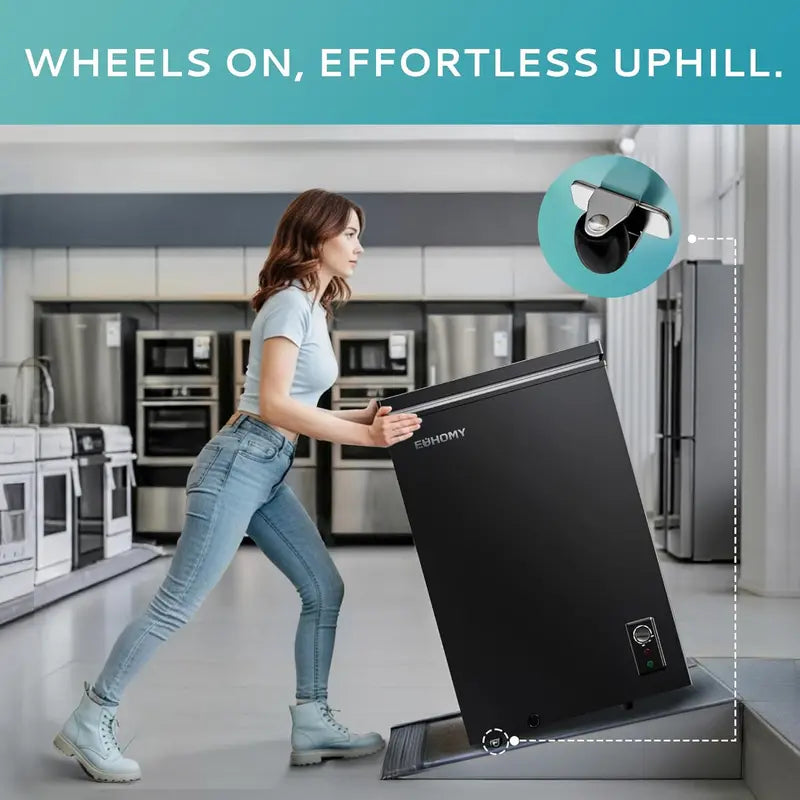 EUHOMY 3.5 Cu.Ft Portable Chest Freezer  Wheeled Deep Freeze Unit with 7-Level Thermostat