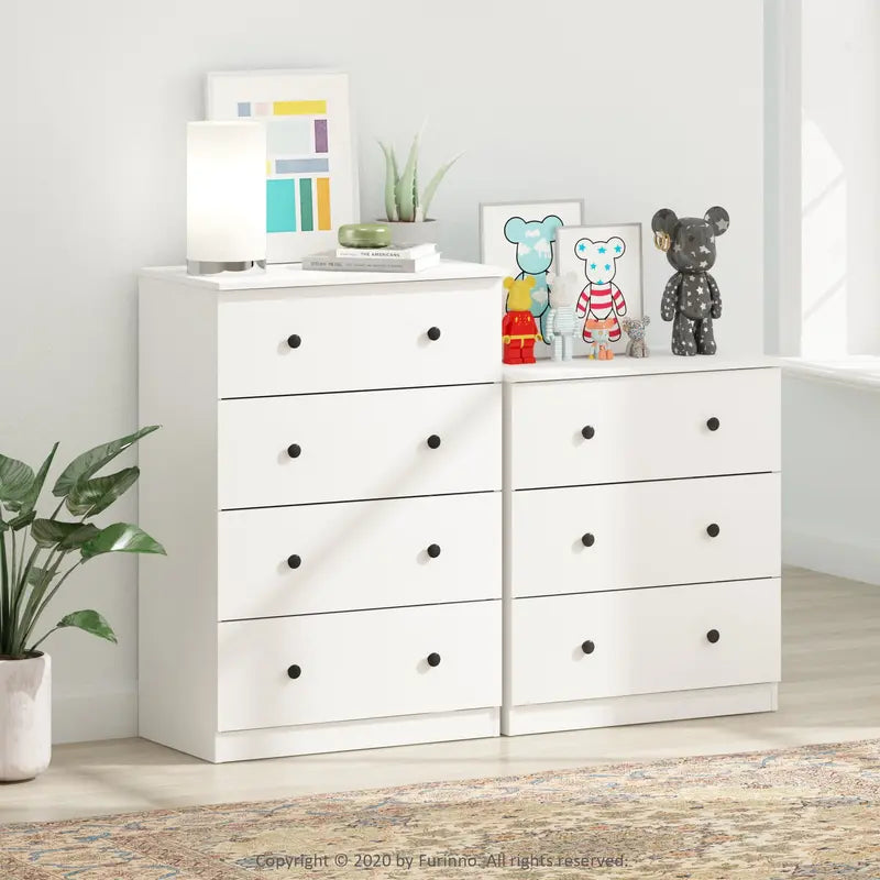 Tidur Simple 4-Drawer White Dresser, Modern Solid Design