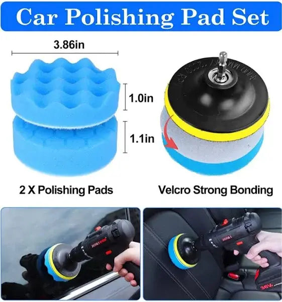 NIKCOSMK 26pc Car Detailing Brush Kit, Auto Drill Brushes & Buffing Sponge Pads