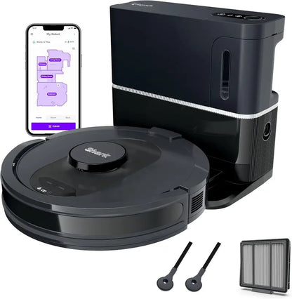 Cool Grey Voice-Controlled Robot Vacuum  Matrix Clean Mapping, 60-Day Self-Empty Base & All-Surface Cleaning Performance