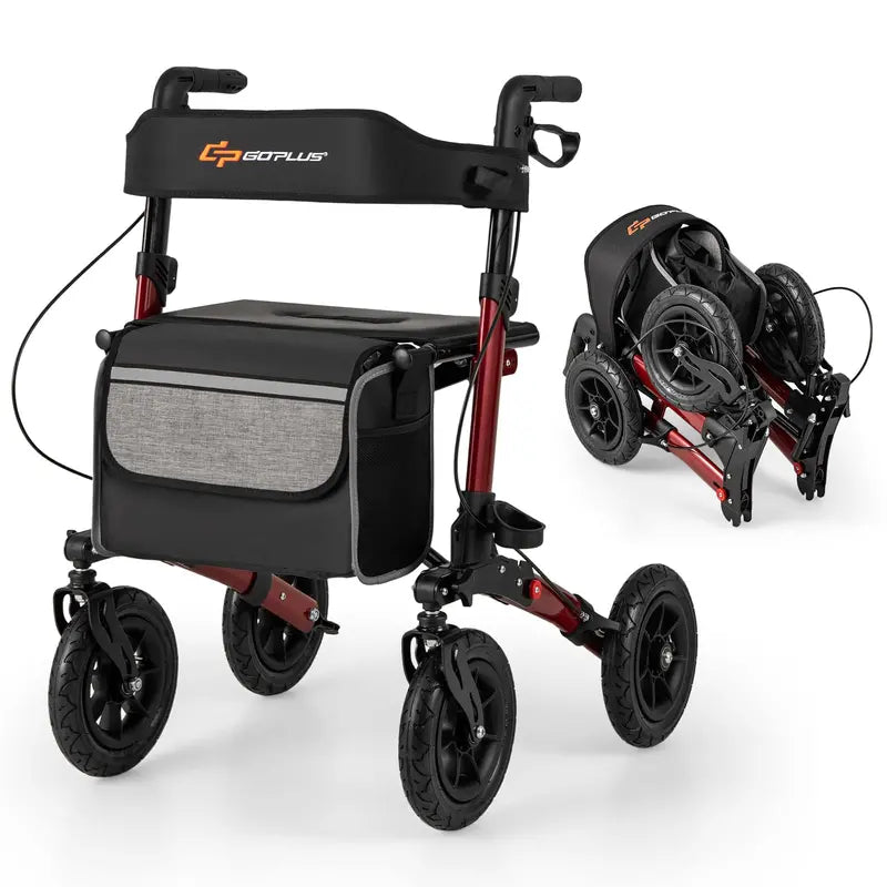 All-Terrain Rollator Walker for Seniors  Dual-Function Folding Design with 9-Inch Pneumatic Tires & Comfort Seat