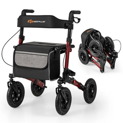 All-Terrain Rollator Walker for Seniors  Dual-Function Folding Design with 9-Inch Pneumatic Tires & Comfort Seat