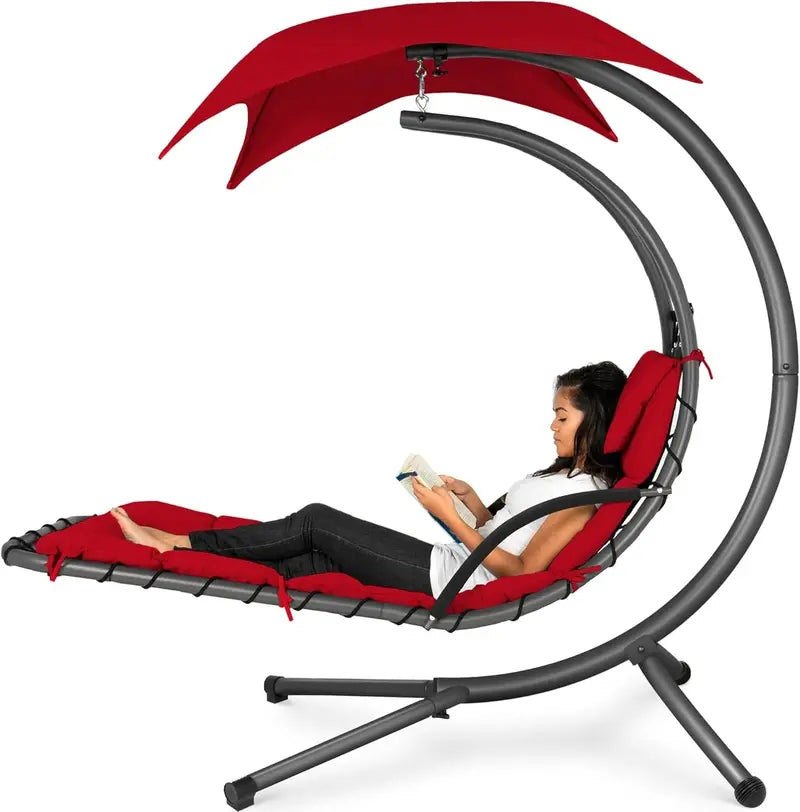 Best Choice Products Curved Hanging Steel Chaise Lounge Swing  Charcoal Gray with Pillow & Canopy