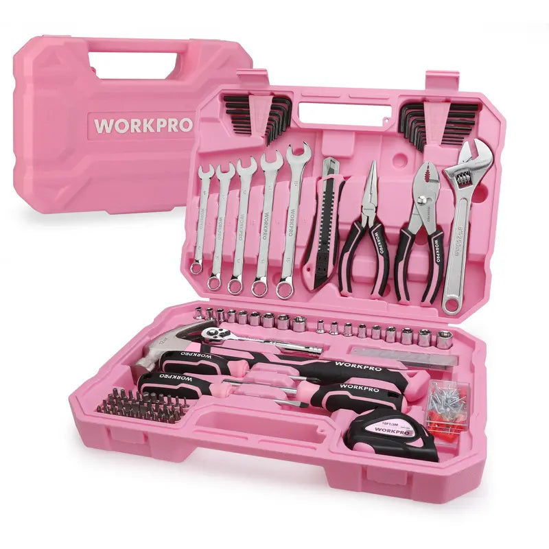 WORKPRO Complete Household Tool Set  258 or 284 Pieces, Pink Ribbon Design