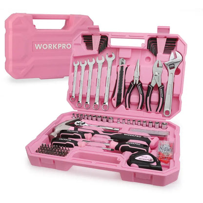 WORKPRO Complete Household Tool Set  258 or 284 Pieces, Pink Ribbon Design