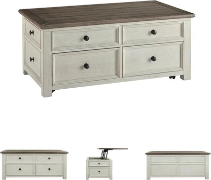 Ashley Bolanburg Lift-Top Coffee Table with Storage Drawers  Antique Cream and Brown Finish