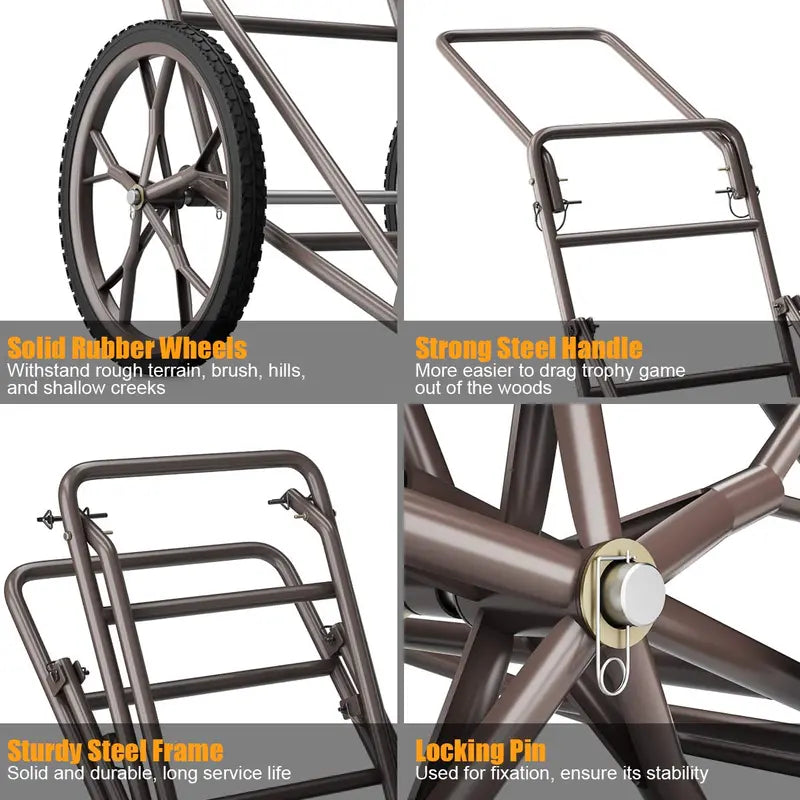 Heavy-Duty Folding Deer Hauler Cart — 500 LB Utility Dolly for Hunting Gear