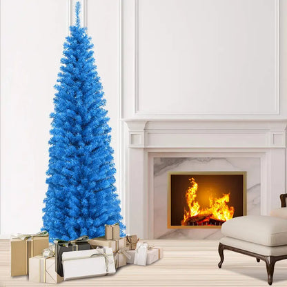 6-Foot Blue Slim Pencil Christmas Tree  Space-Saving Artificial Design