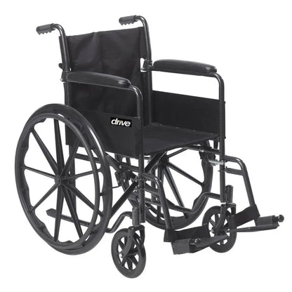 Drive Medical Silver Sport 1 Lightweight Manual Wheelchair with Full-Length Arms and Swing-Away Removable Footrests
