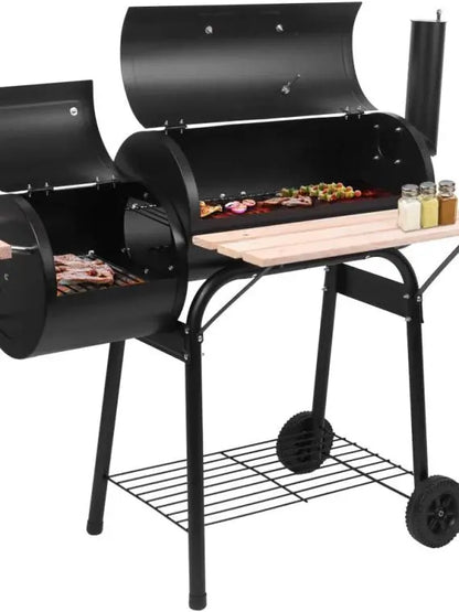 Heavy Duty Outdoor Charcoal Grill & Smoker with Thermometer & Wheels for Camping & Backyard  Double Greenhouse Design