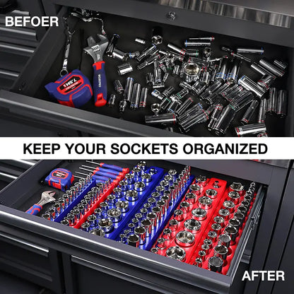 WORKPRO Magnetic Socket Organizer for 1/4″, 3/8″, and 1/2″ Drive  Metric & SAE Sizes (Sockets Not Included)