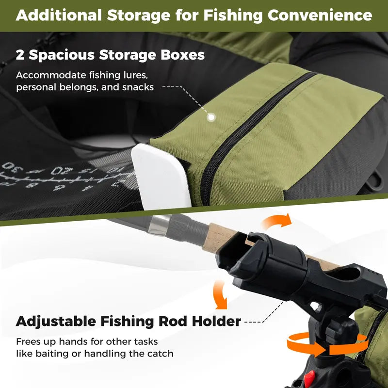 Reinforced Inflatable Float Tube for Anglers Featuring Rod Holder and Durable Construction
