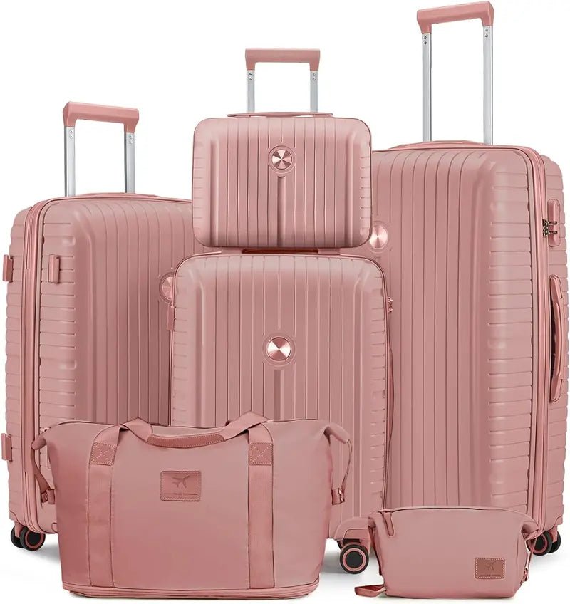Lightweight 5-Piece PP Hardshell Carry-On Luggage Set  Dual Spinner Wheels & TSA Lock Travel Suitcases