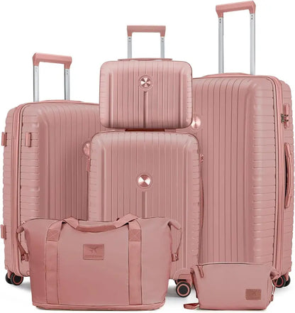 Lightweight 5-Piece PP Hardshell Carry-On Luggage Set  Dual Spinner Wheels & TSA Lock Travel Suitcases