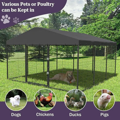 Heavy-Duty Outdoor Dog Kennel  118″ x 118″ Waterproof Enclosure with Reinforced Roof