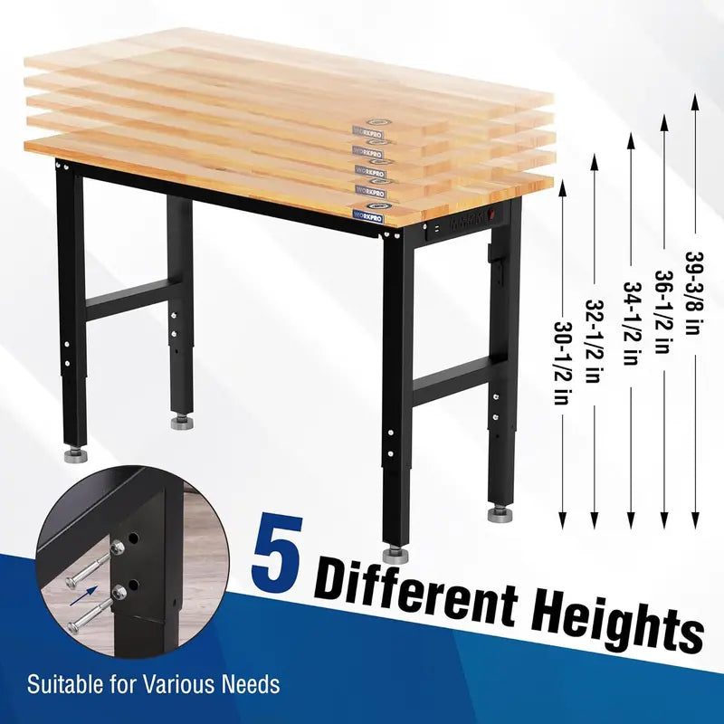 WORKPRO 48″ x 22″ Heavy-Duty Adjustable Workbench  1500-LB Load, Hardwood Surface
