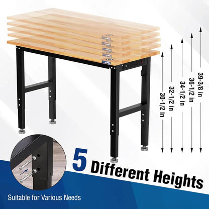 WORKPRO 48″ x 22″ Heavy-Duty Adjustable Workbench  1500-LB Load, Hardwood Surface