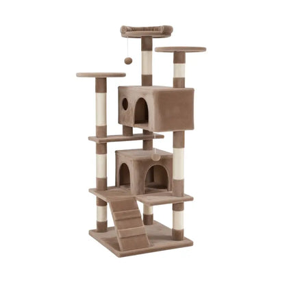 54-Inch Vertical Cat Tree Featuring Perches, Scratching Posts, and Access Ramp