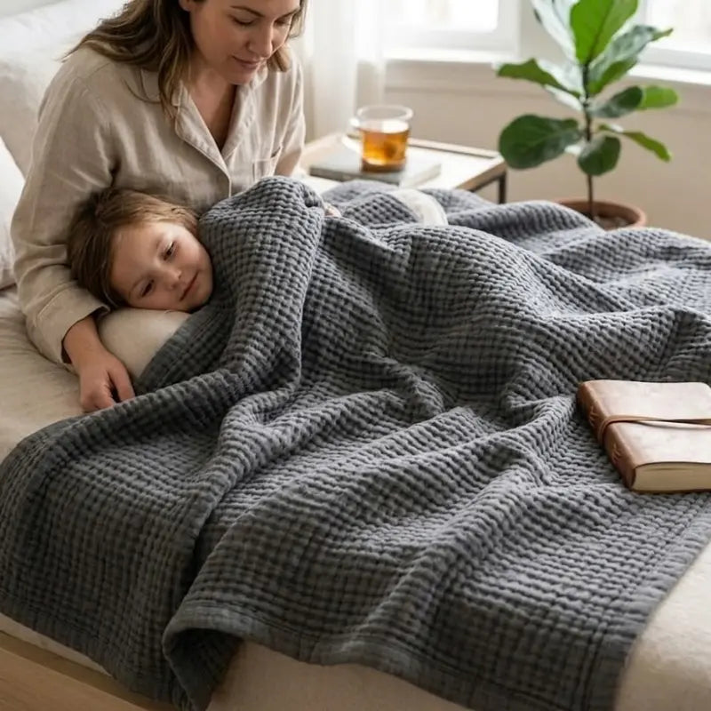 All-Season Muslin Cotton Blanket  Lightweight, Packable & Ideal for Travel or Lounging