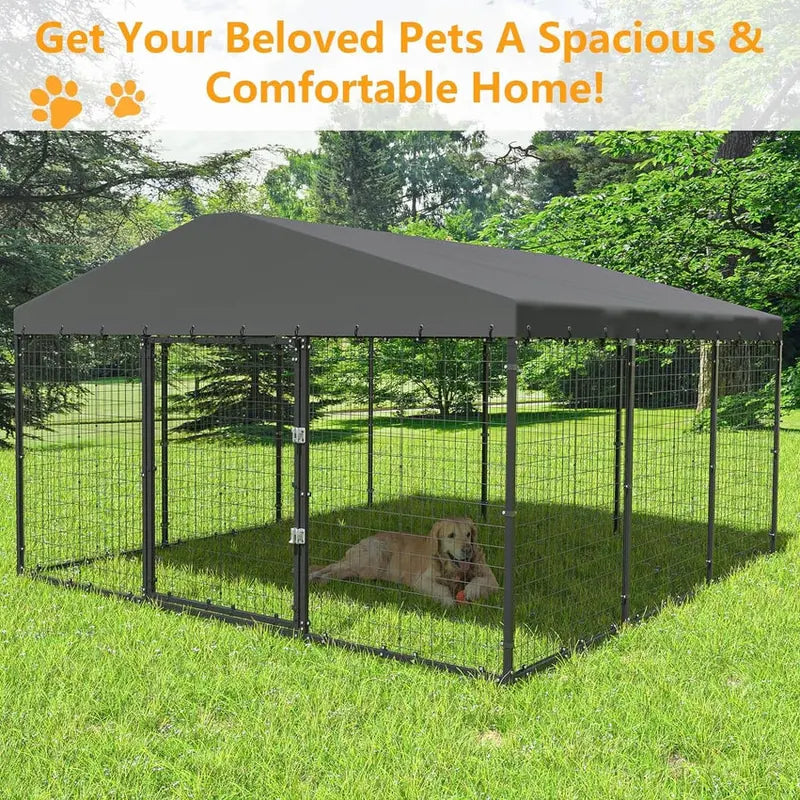 Extra-Large Heavy-Duty Outdoor Dog Kennel  118″ x 118″ Waterproof Roof Enclosure