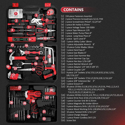 KingTool 276-Piece Comprehensive Tool Set with 12V Cordless Drill & Driver Combo