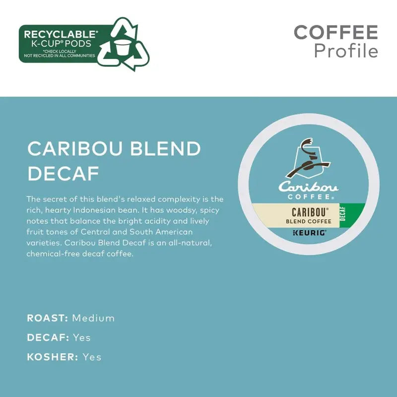 Caribou Coffee Decaf K-Cup Pods, Medium Roast, 96 Count  Rainforest Alliance Certified