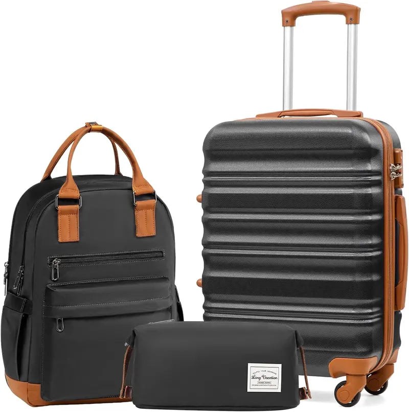 LONG VACATION 6-Piece ABS+PC Hardshell Luggage Set with Spinner Wheels and Carry-On Suitcase