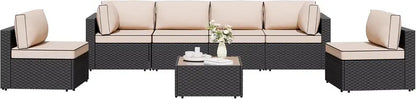 7-Piece Wicker Patio Sectional Sofa with Washable Cushions & Coffee Table for Outdoor Living