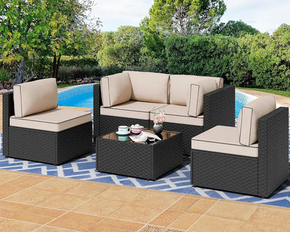 7-Piece Wicker Patio Sectional Sofa with Washable Cushions & Coffee Table for Outdoor Living