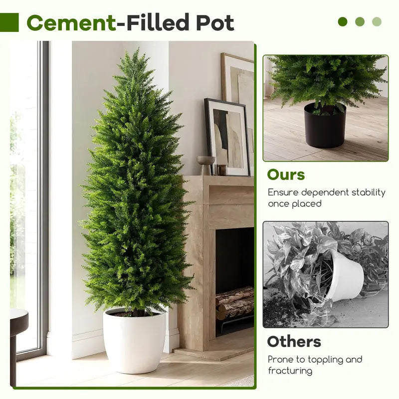 Set of 2 Artificial Cedar Cypress Plants in Cement-Filled Pots (4 FT Tall)