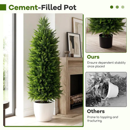 Set of 2 Artificial Cedar Cypress Plants in Cement-Filled Pots (4 FT Tall)