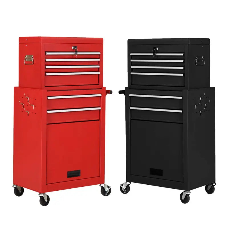 Dual Rolling Tool Chest Set  Two 6-Drawer Heavy-Duty Toolbox Units