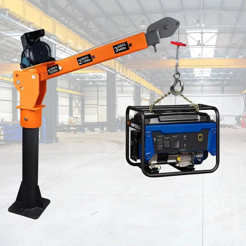 1100lb Capacity Folding Electric Hoist Crane  110V Industrial Lifting Solution for Warehouses & Sites