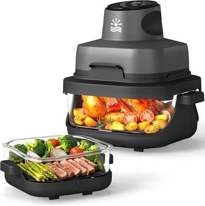 Rellytech Dual-Glass Air Fryer  1500W, 4.2 qt Capacity with Stackable Containers