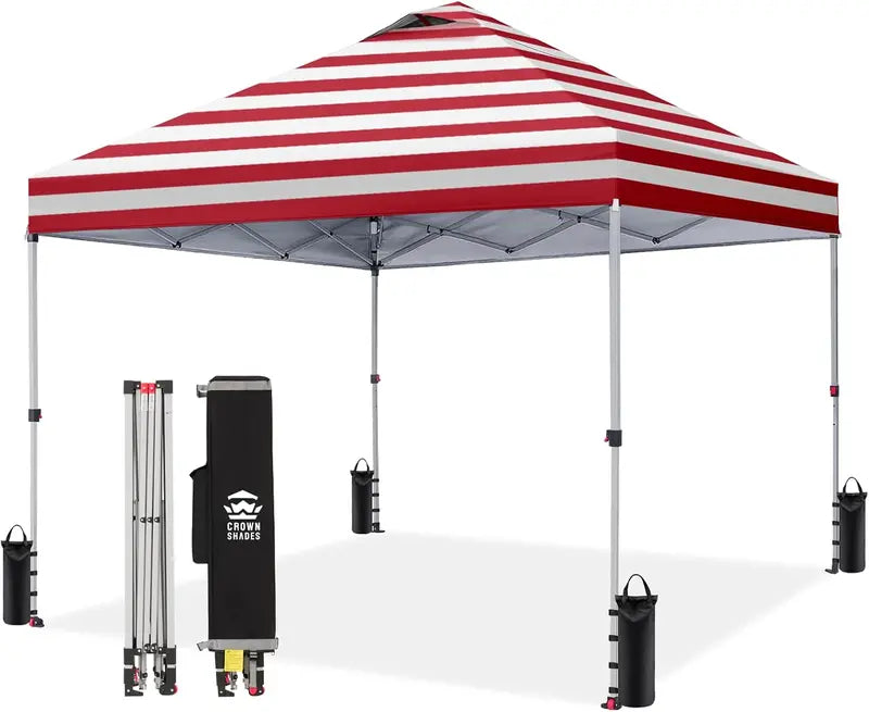 CROWN SHADES 10′ x 10′ Beach Canopy Tent: One-Push Deployment, Silver-Coated UV-Reflective Top, Three-Height Adjustment, and Sandbag Stability System