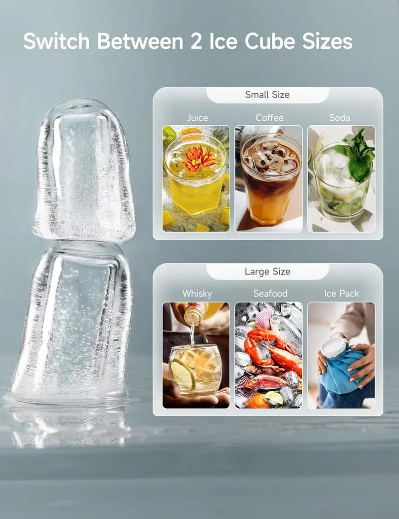 HiCOZY Countertop Ice Maker  Rapid 6-Minute Ice Production with Auto-Clean Function