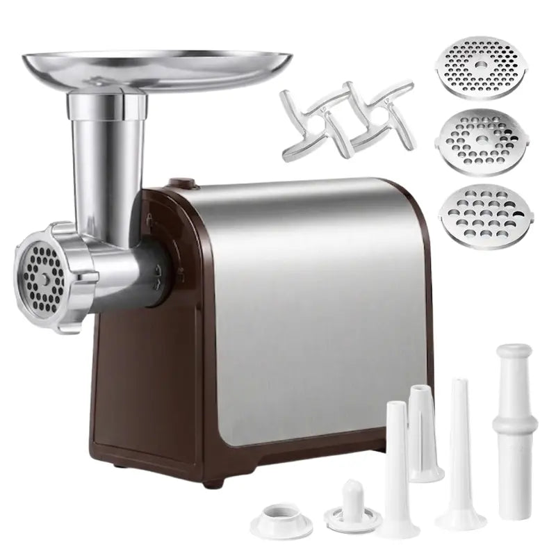 Electric Meat Grinder Kit with Stainless Blades, Multiple Plates, and Sausage Stuffers