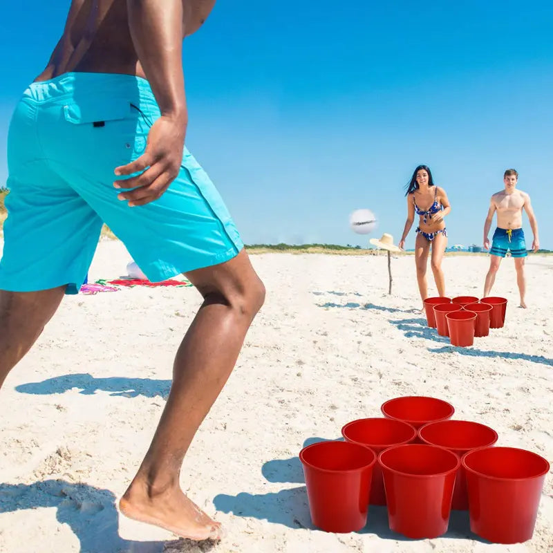 Giant Yard Pong Game Set  Outdoor Bean Bag Toss with 12 Buckets, 2 Balls, and Carry Bag