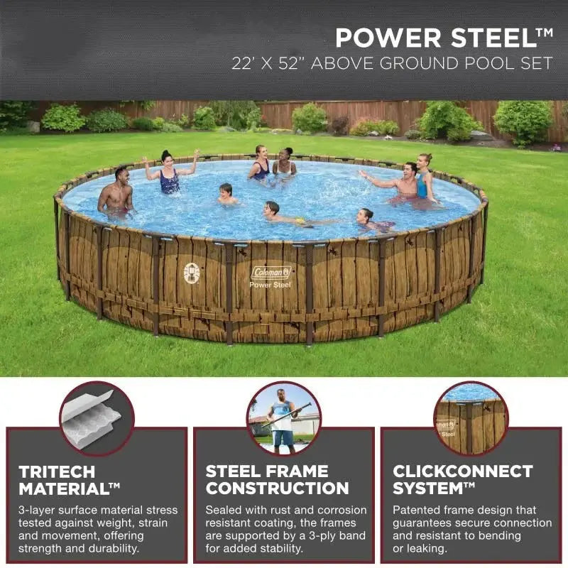52-Inch Round Above-Ground Swimming Pool — 22-Foot Diameter Complete Set