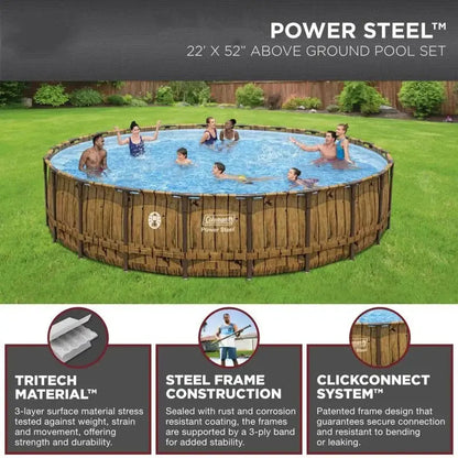 52-Inch Round Above-Ground Swimming Pool — 22-Foot Diameter Complete Set
