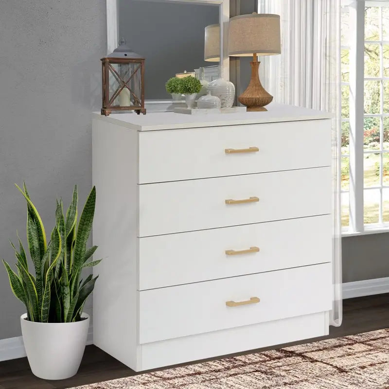 SEGMART 4-Drawer White Wood Dresser  Space-Efficient Bedroom Storage, E1-Grade Particleboard Build