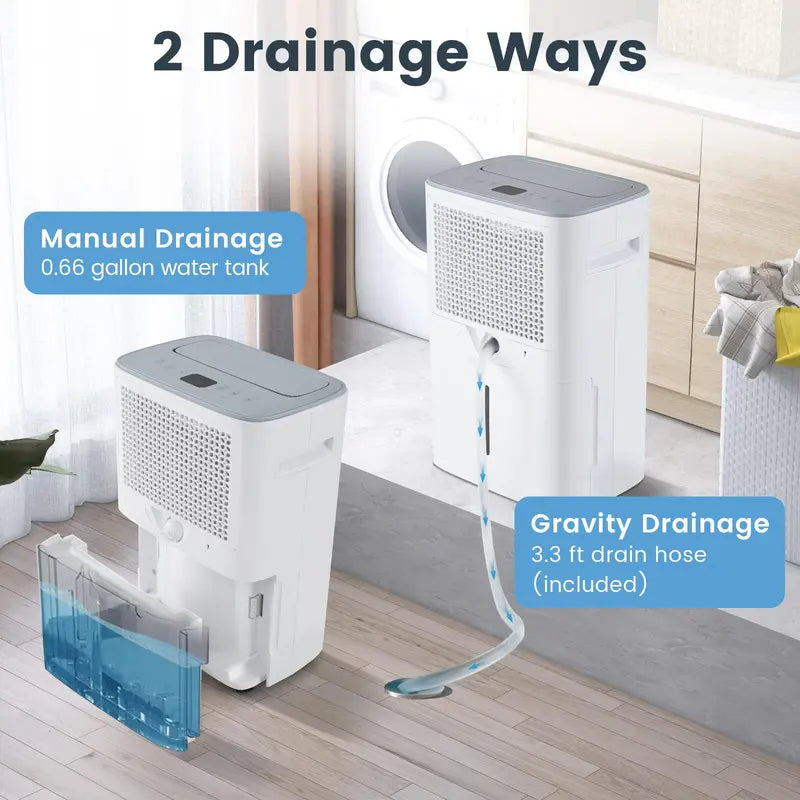 52-Pint Portable Dehumidifier for Basements  Supports 4,500 Sq. Ft with Auto/Manual Drain Options
