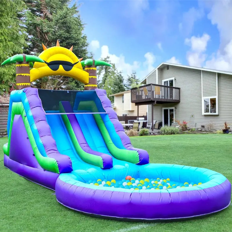 Relunch 26-Foot Inflatable Dual-Lane Water Slide for Kids &amp; Adults  PVC Outdoor Splash Park with Blower &amp; Pool