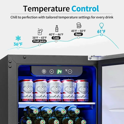 126-Can Beverage Cooler with Tempered Glass Door  Mini Fridge for Soda, Beer & Wine
