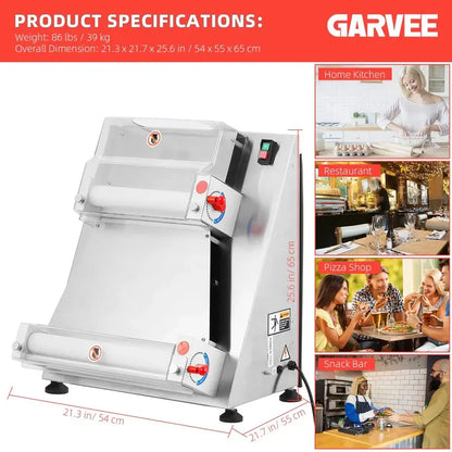 Commercial Electric Pizza Dough Sheeter  16-Inch Max Width, 370W Stainless Steel Roller for Pasta, Noodles & Flatbreads