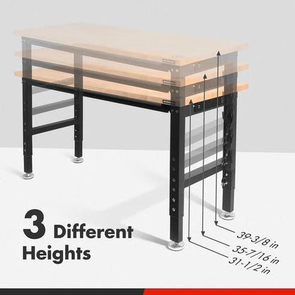 WORKPRO Heavy-Duty Adjustable Workbench  48″ to 60″ Expandable Hardwood Table (2000 LB Capacity)