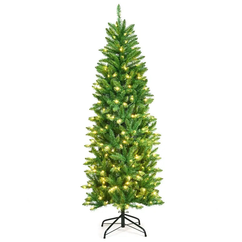 6-Foot Pre-Lit Hinged Fir Pencil Christmas Tree with 250 Warm White LED Lights
